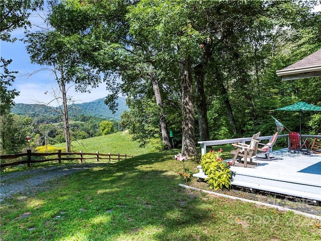 view of yard with a wooden deck