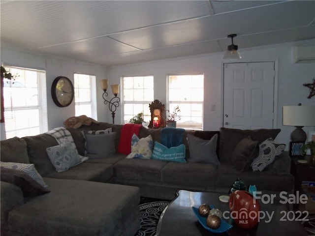 living room with a wall mounted air conditioner