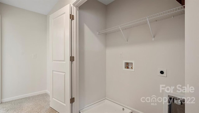 washroom featuring light carpet, electric dryer hookup, and washer hookup