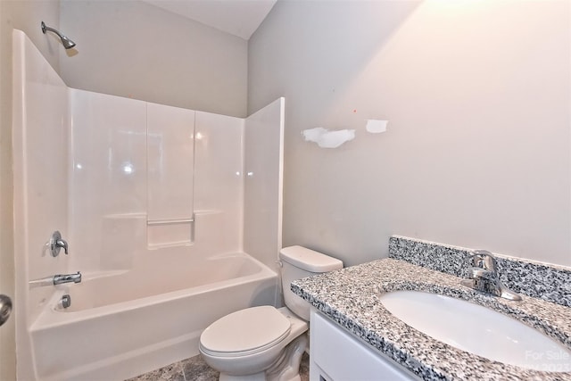 full bathroom featuring tile flooring, toilet, tub / shower combination, and vanity