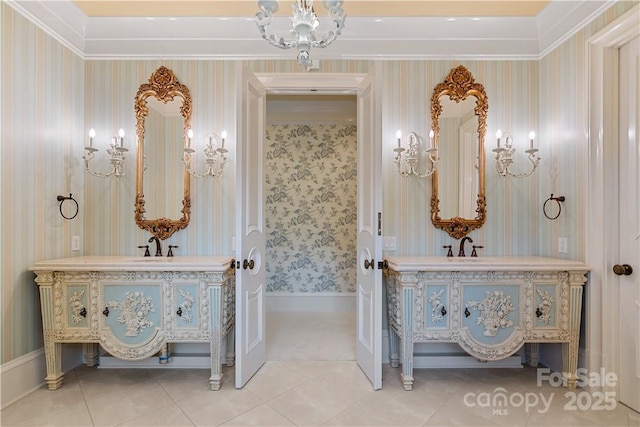 bathroom featuring tile patterned flooring and vanity