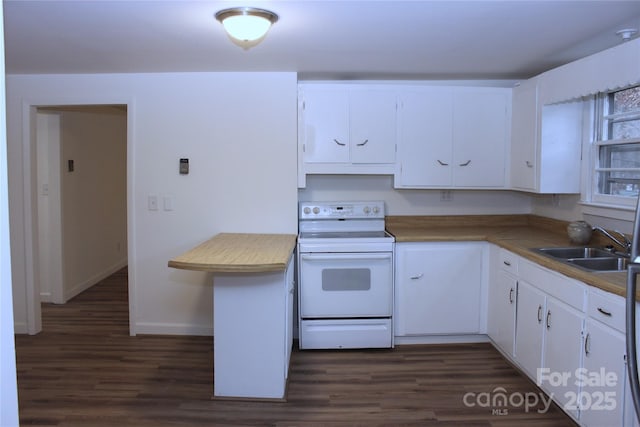 4 Morgan Cove Rd, Candler, NC 28715 - kitchen featuring dark wood-style flooring, white cabinetry, a sink, and electric range