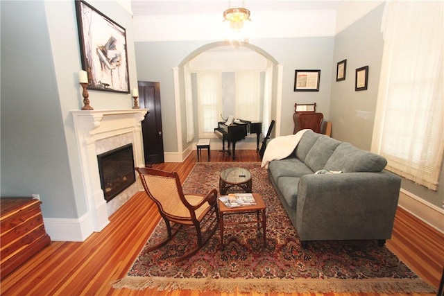 living room with light wood-type flooring