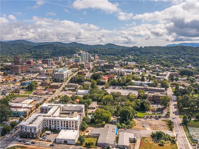 aerial view with a city view and a mountain view