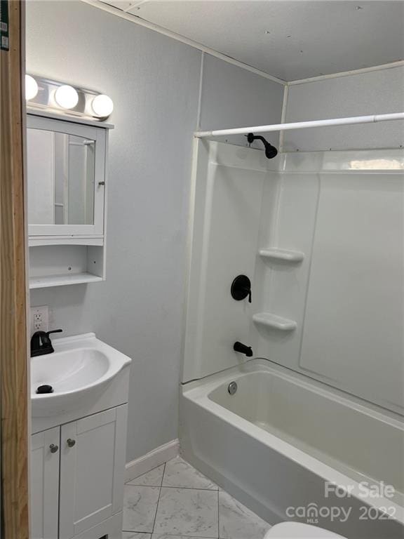 full bathroom featuring vanity, tile floors, shower / tub combination, and toilet