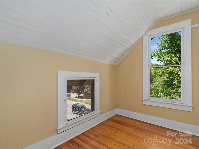 additional living space featuring light hardwood / wood-style floors and vaulted ceiling