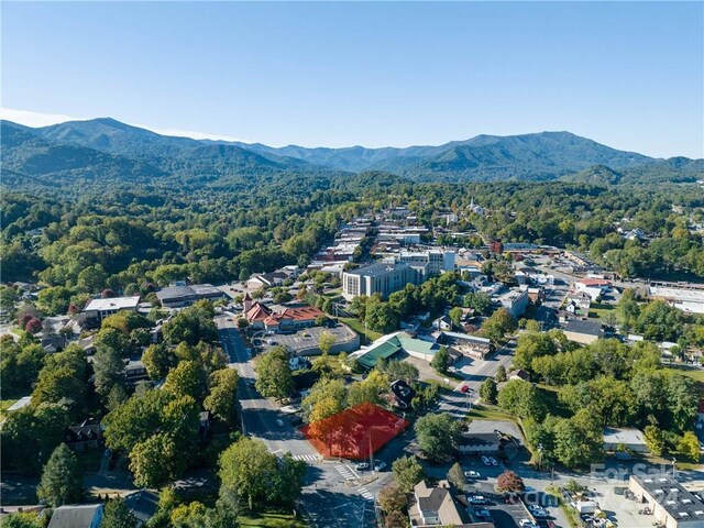 drone / aerial view featuring a mountain view