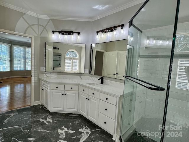 1563 Calls Lodge Ct, Morganton, NC 28655 - bathroom with crown molding, plenty of natural light, marble finish floor, and a sink