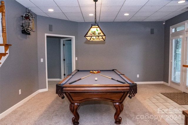1563 Calls Lodge Ct, Morganton, NC 28655 - playroom featuring billiards, a paneled ceiling, baseboards, and carpet floors