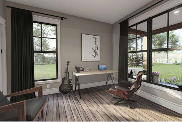 home office with hardwood / wood-style flooring and a wealth of natural light