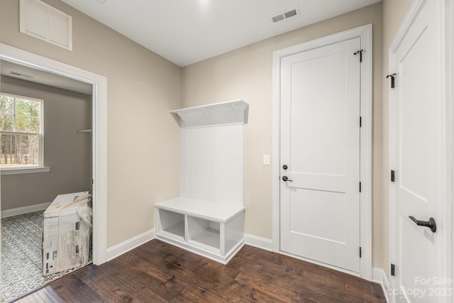 mudroom featuring dark wood-type flooring