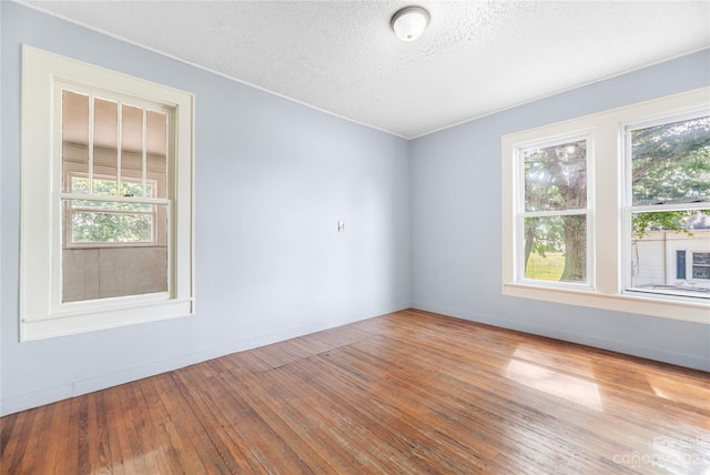 unfurnished room featuring plenty of natural light, light hardwood / wood-style floors, and a textured ceiling