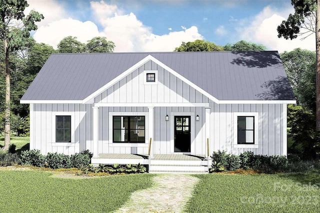 modern inspired farmhouse with a front yard