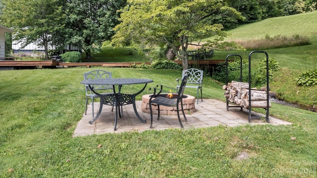 view of terrace featuring a fire pit