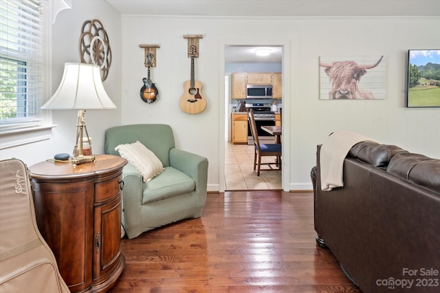 living room featuring dark hardwood / wood-style floors