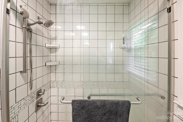 bathroom featuring a shower with shower door