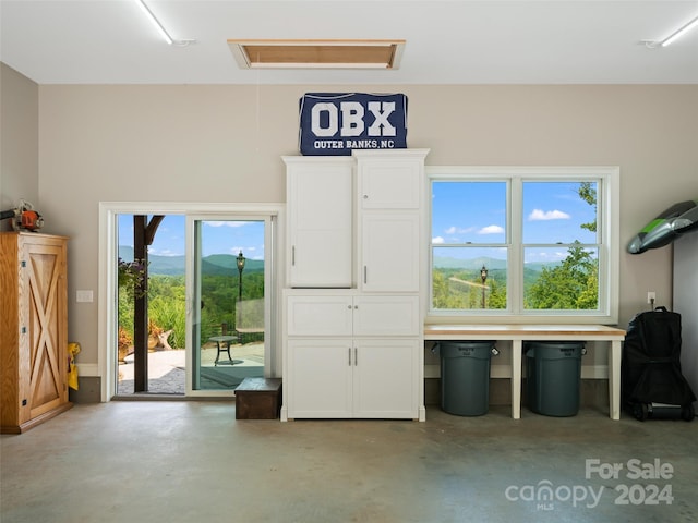 garage with a mountain view