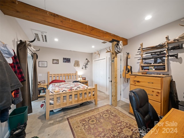 bedroom with beamed ceiling