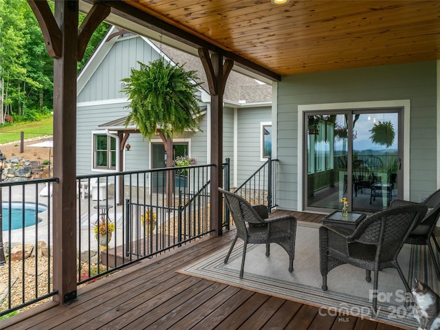 1590 S 226th Hwy, Bakersville, NC 28705 - deck featuring an outdoor pool