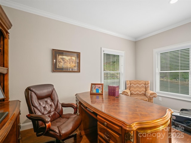 1590 S 226th Hwy, Bakersville, NC 28705 - office featuring plenty of natural light, baseboards, dark wood finished floors, and crown molding