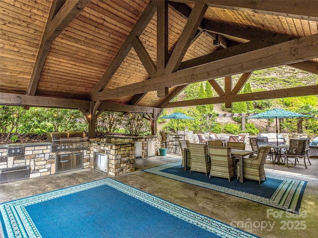 202 Emerald Ln, Maggie Valley, NC 28751 - view of swimming pool featuring a gazebo, area for grilling, outdoor dining space, and a patio