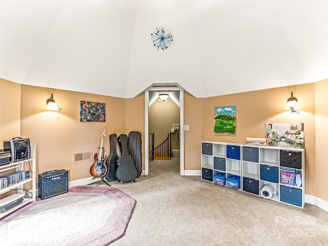 202 Emerald Ln, Maggie Valley, NC 28751 - bedroom with carpet flooring, lofted ceiling, and baseboards