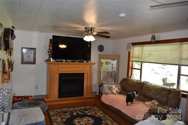 living room featuring ceiling fan