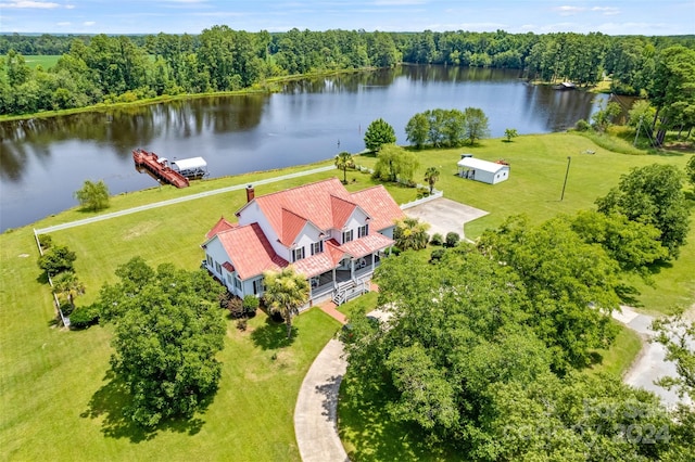 bird's eye view featuring a water view