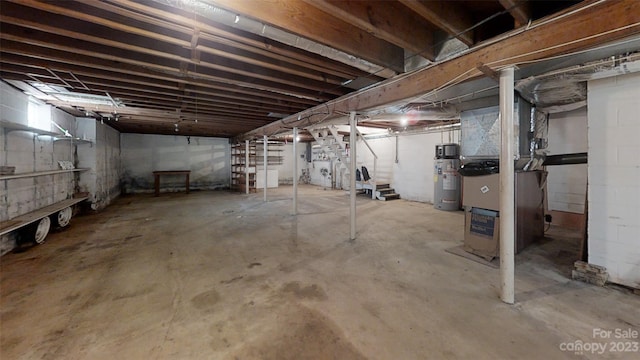 basement featuring water heater