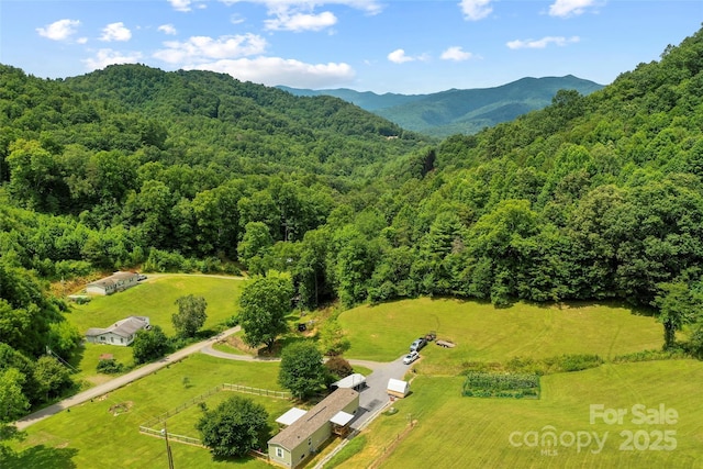 drone / aerial view featuring a mountain view