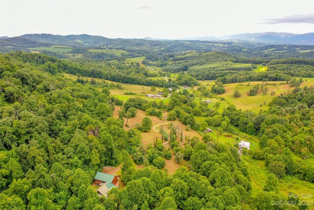 drone / aerial view featuring a mountain view