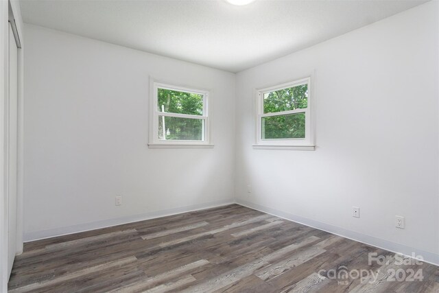 unfurnished room with dark wood-type flooring