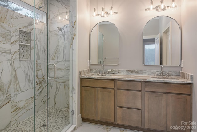 bathroom with vanity and walk in shower