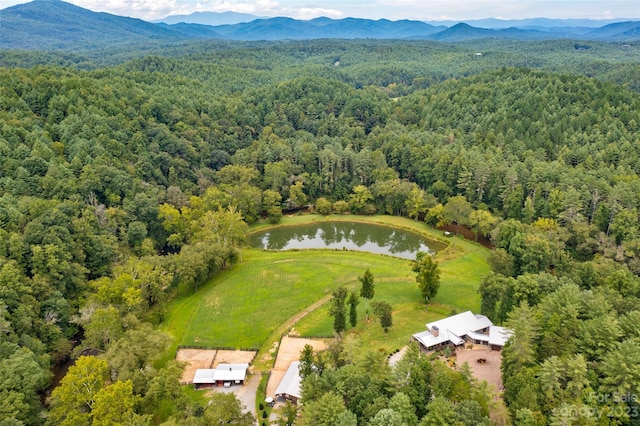 aerial view with a water and mountain view