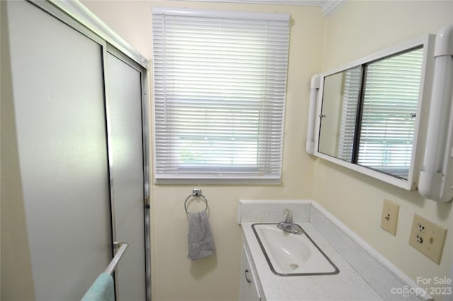 bathroom with large vanity and a healthy amount of sunlight