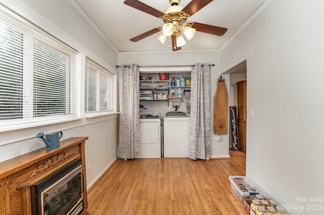 interior space with ceiling fan, a healthy amount of sunlight, and light wood-type flooring