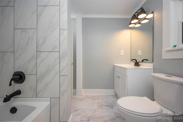 bathroom with toilet, tile floors, and vanity