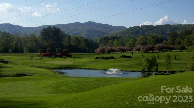 view of nearby features with a water and mountain view and a yard