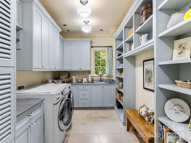 616 Old Growth Forest Rd, Burnsville, NC 28714 - clothes washing area featuring a sink, separate washer and dryer, cabinet space, and visible vents