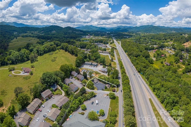birds eye view of property with a mountain view