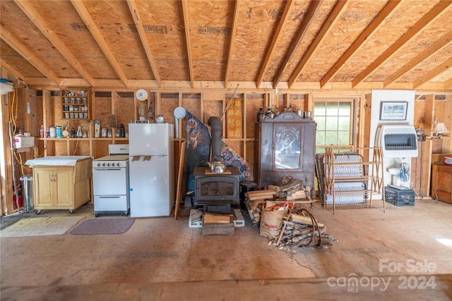 interior space featuring a wood stove