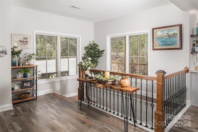 interior space featuring plenty of natural light and dark hardwood / wood-style flooring