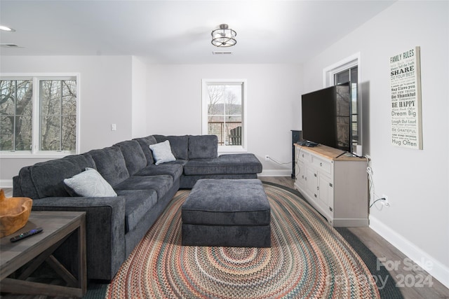 living room featuring dark hardwood / wood-style flooring