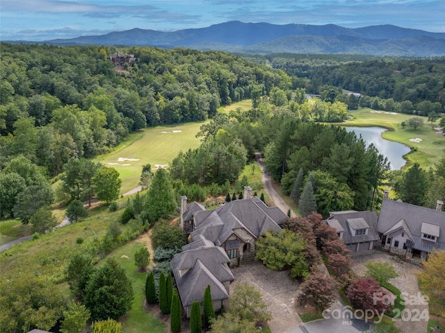 aerial view with a water and mountain view