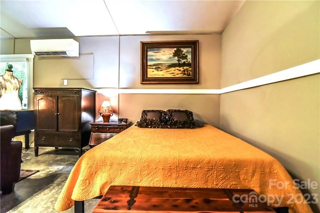 bedroom featuring a wall mounted air conditioner