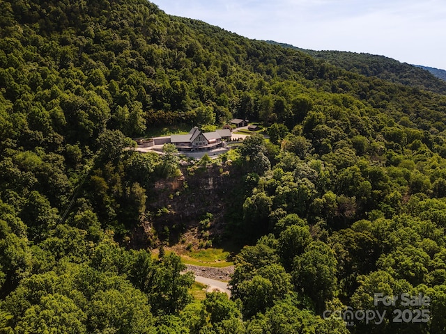 birds eye view of property with a forest view