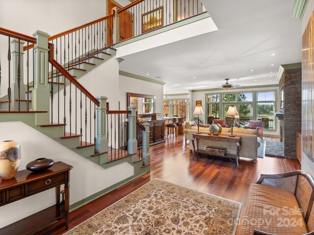 29 Elkton Dr, Pinehurst, NC 28374 - interior space with hardwood / wood-style flooring, ornamental molding, and ceiling fan
