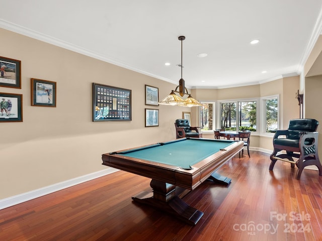 29 Elkton Dr, Pinehurst, NC 28374 - recreation room with pool table, hardwood / wood-style flooring, and ornamental molding