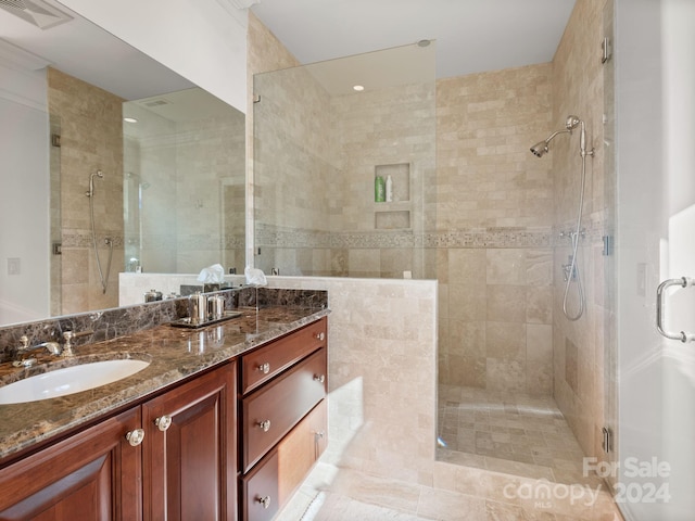 29 Elkton Dr, Pinehurst, NC 28374 - bathroom with a shower with shower door, tile flooring, and double sink vanity