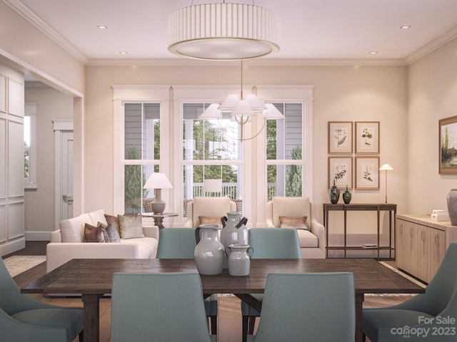 dining room featuring an inviting chandelier and ornamental molding